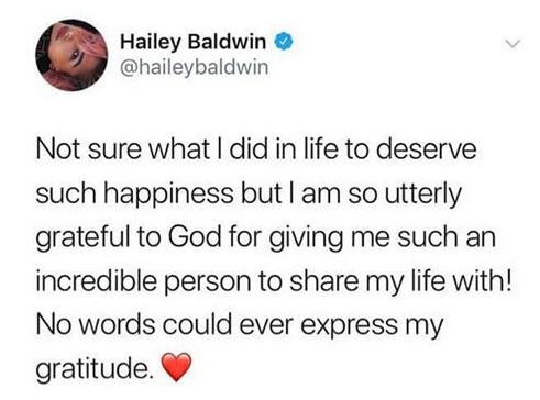 比伯发文深情表白未婚妻：你是我的一生挚爱